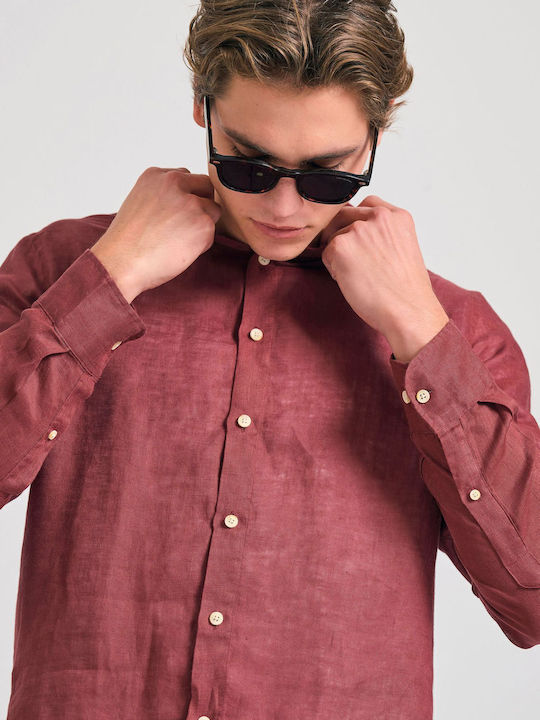 Long Sleeve Linen Shirt in Regular Fit Dark Rose