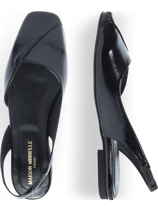 Δερμάτινες Γυναικείες Μπαλαρίνες Slingback με Λουράκι σε Μαύρο Χρώμα