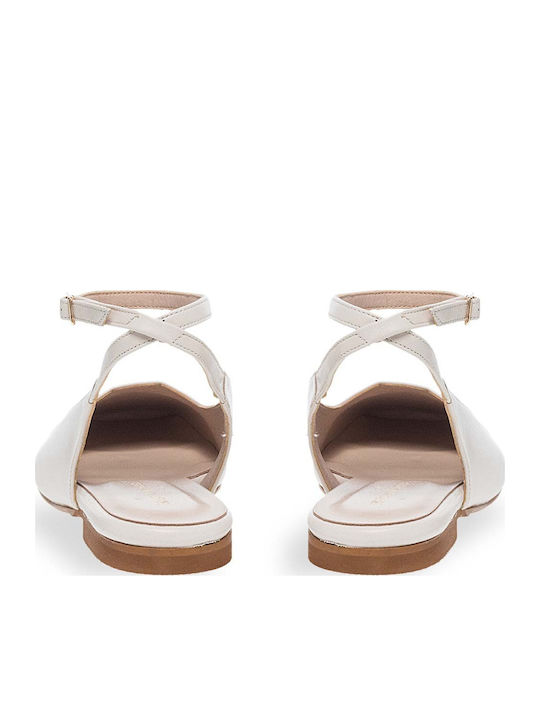 Δερμάτινες Γυναικείες Μπαλαρίνες Slingback με Λουράκι σε Μπεζ Χρώμα