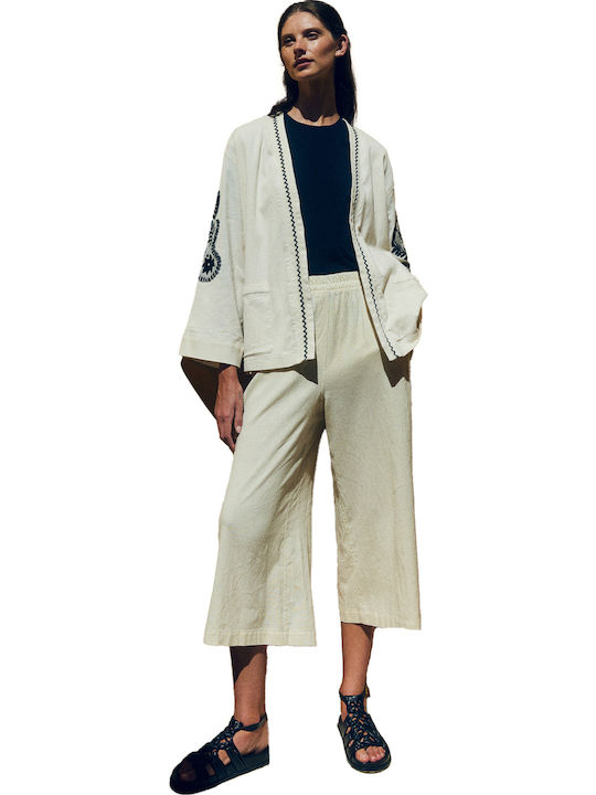 Μακρυμάνικο Γυναικείο Πουκάμισο Off White/black