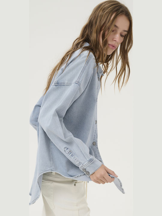Μακρυμάνικο Γυναικείο Τζιν Πουκάμισο Light Blue Wash