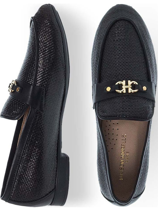 Leder Damen Mokassins in Schwarz Farbe