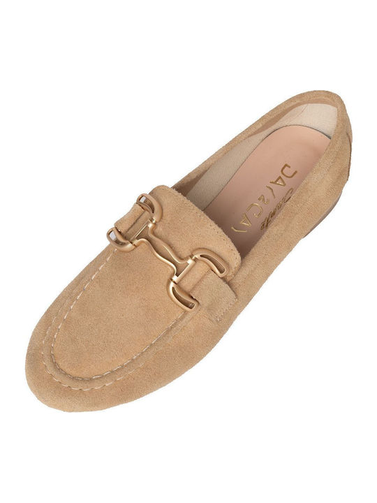 Leather Women's Loafers in Beige Color
