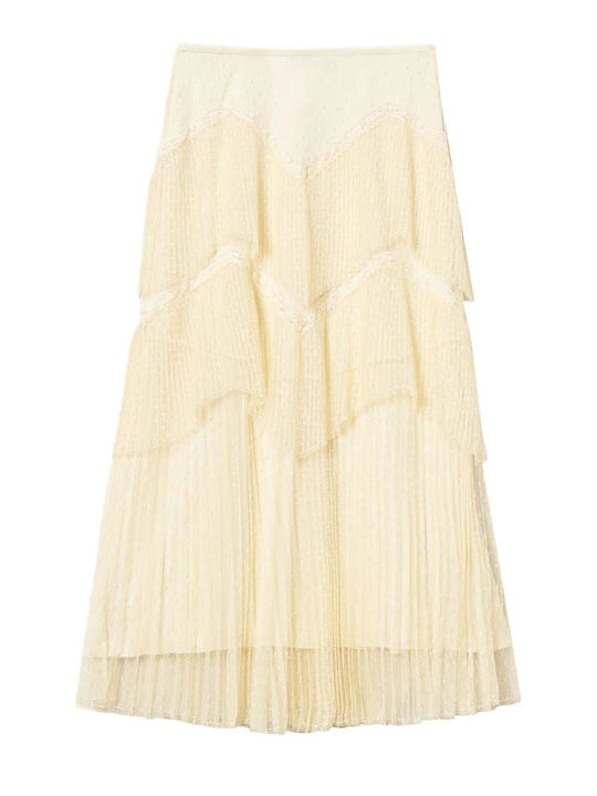 Pleated High-waisted Maxi Skirt with Tulle Yellow