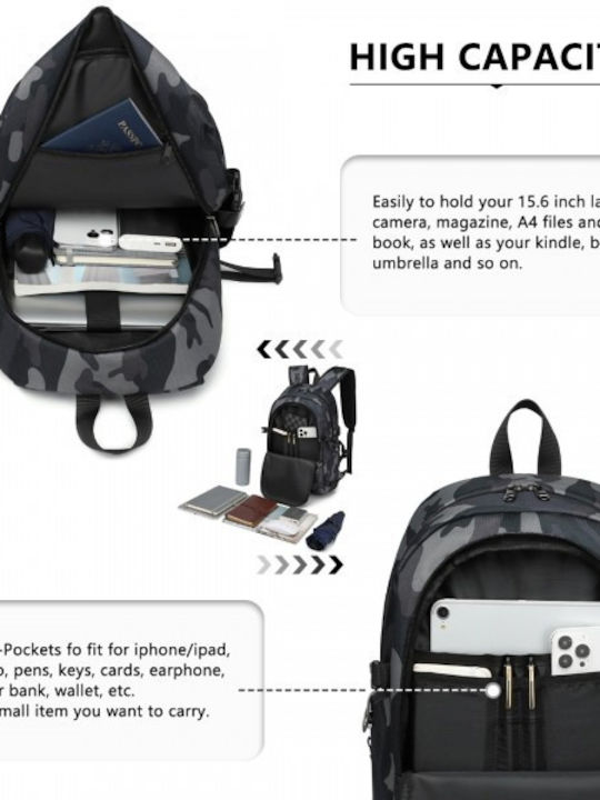 Miss Lulu Laptoptasche Rucksack Für Laptop 15.6 Mit USB-Anschluss E6715 CAMO