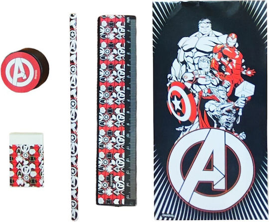 Diakakis Avengers Kinder Schreibwarenset mit Bleistift, Spitzer, Radiergummi, Notizbuch und Lineal 5Stück