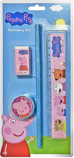 Peppa Pig Παιδικό Σετ Γραφικής Ύλης με Μολύβι, Ξύστρα, Γόμα και Χάρακα 4τμχ