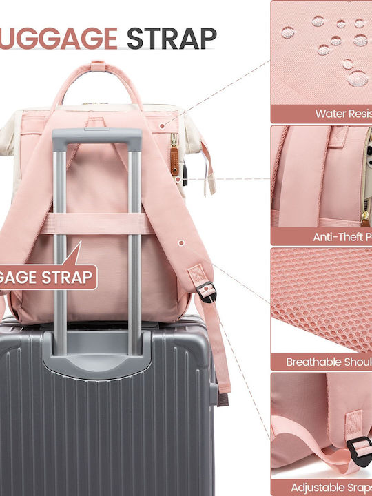 Lovevook Αδιάβροχη Τσάντα Πλάτης για Laptop 15.6" με Θύρα USB Beige/Pink MB2046