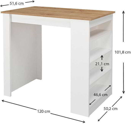 Monaco Table Bar Wooden White 120x51.6x101.8cm