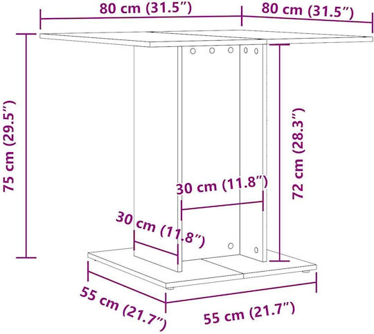 Square Table Dining Room Wooden Coffee 80x80x75cm