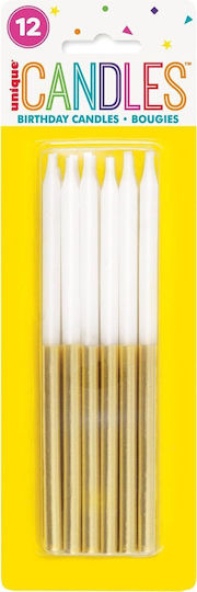 Metallic Candles 12.5cm White & Gold Gold Metallic Dipped 12 Pieces