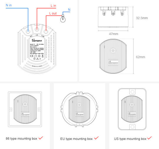 Sonoff D1 Intelligenter Schalter Dimmer Wi-Fi & RF 1A