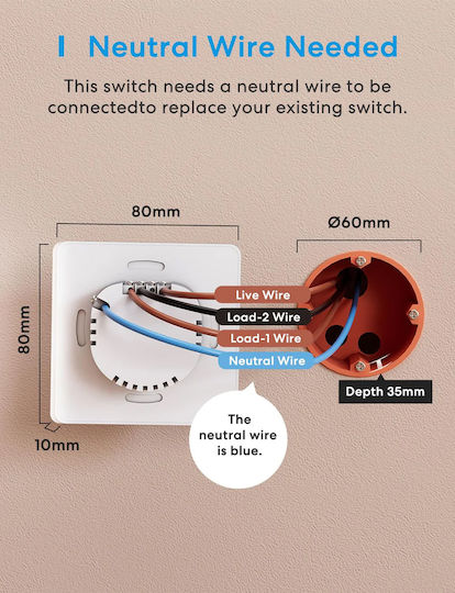 Meross Smart Switch 1 Καναλιού Wi-Fi (με Ουδέτερο)
