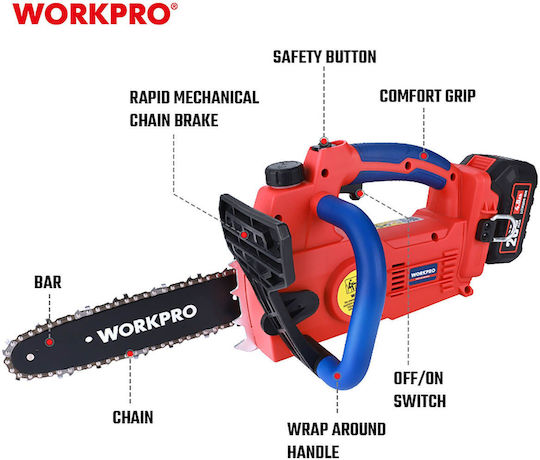WorkPro Akku-Kettensäge 20V mit Schiene 25cm