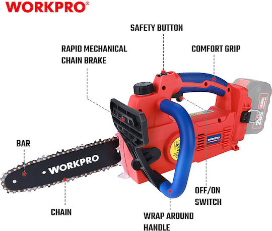 WorkPro Akku-Kettensäge Solo 20V mit Schiene 25cm