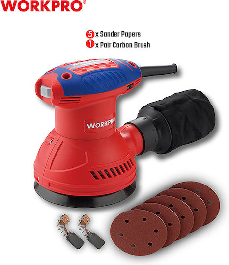 WorkPro WP472406 Exzenterschleifer 125mm Elektrisch mit Geschwindigkeitsregelung und mit Absaugsystem