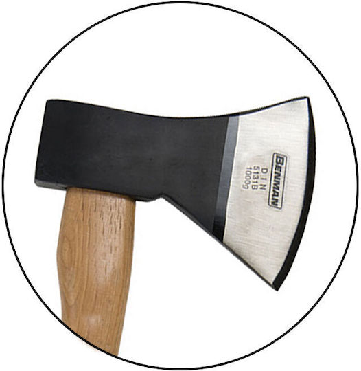 Benman 77234 Axe Shredding Length 39.5cm and Weight 1000gr with Wooden Handle