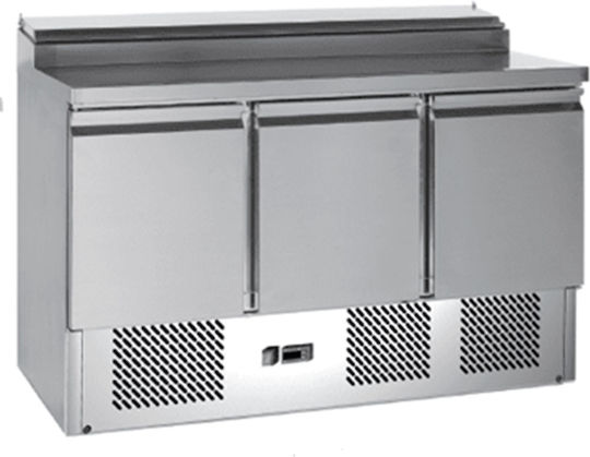 Karamco Edelstahl Kühltisch Salat 368Es mit 3 Türen und Kühlaggregat +2/+8°C L136.5xB70xH85cm PS300