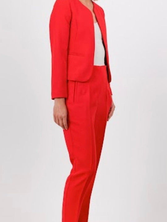 Women's High-waisted Fabric Trousers Red