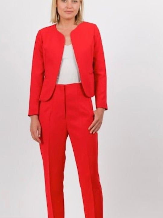 Women's High-waisted Fabric Trousers Red