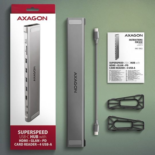 Axagon USB-C Docking Station mit HDMI 4K PD Ethernet Silber (HMC-10HLS)