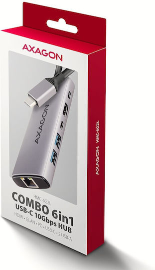 Axagon Hub 6 Θυρών USB 3.2 με σύνδεση USB-C Ασημί