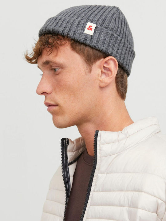 Beanie Ανδρικός Σκούφος με Rib Πλέξη σε Γκρι χρώμα
