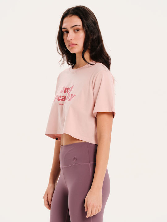 Just Peachy Damen Sport Crop Top Kurzarm Rosa