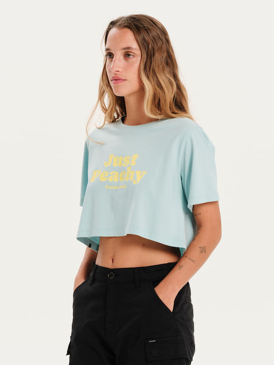 Bluza Damă Crop Top Bumbac Mâneci Scurte Albastru