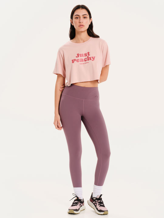 Just Peachy Damen Sport Crop Top Kurzarm Rosa