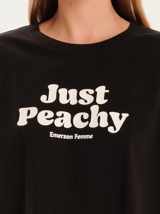 Just Peachy Women's Crop Top Cotton Short Sleeve Black