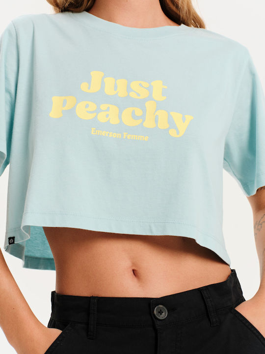 Bluza Damă Crop Top Bumbac Mâneci Scurte Albastru