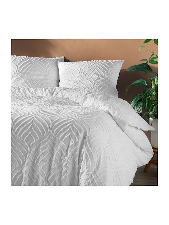 Duvet Cover Set Cotton Queen with 2 Pillowcases 240x220 L-c Heltie White