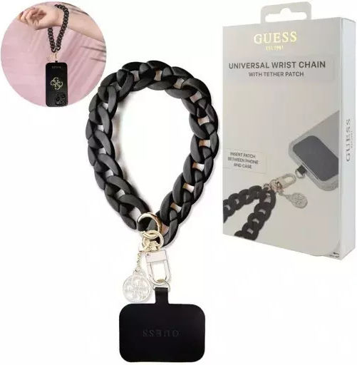 Guess Big Hand Strap Acrylic 4G Charm Wrist Strap for Mobile Phones Black