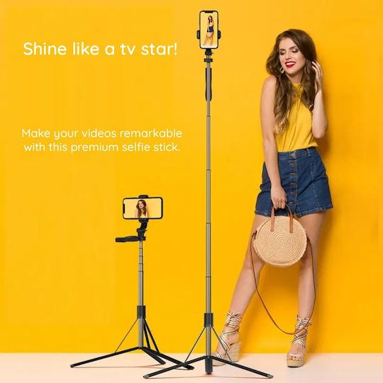 Techsuit Baston pentru selfie cu Bluetooth / Telecomandă Negru