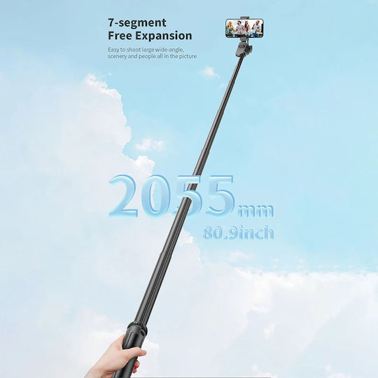 Techsuit Baston pentru selfie cu Bluetooth / Telecomandă Negru