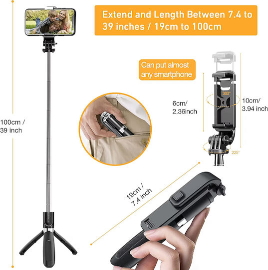 Techsuit Selfie-Stick mit Bluetooth / Fernsteuerung Schwarz