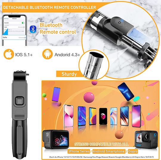 Techsuit Selfie-Stick mit Bluetooth / Fernsteuerung Schwarz
