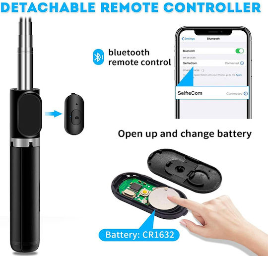 Techsuit Selfie Stick με Bluetooth / Τηλεχειριστήριο Μαύρο