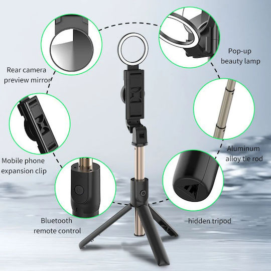 Techsuit Selfie Stick με Bluetooth / Τηλεχειριστήριο Μαύρο