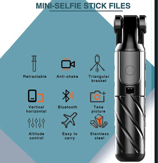 Techsuit Baston pentru selfie cu Bluetooth / Telecomandă Negru