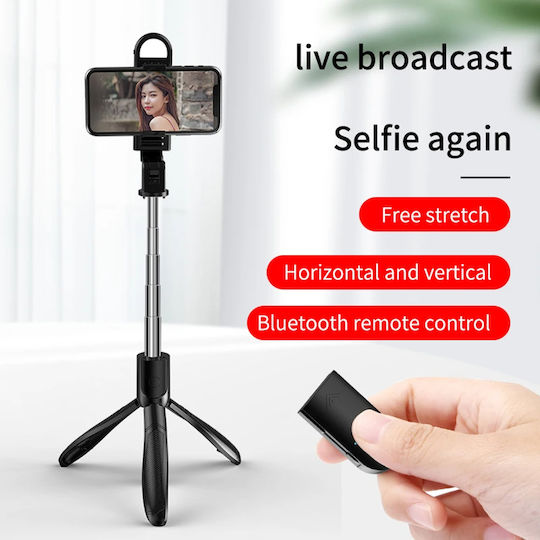 Techsuit Baston pentru selfie cu Bluetooth / Telecomandă Negru