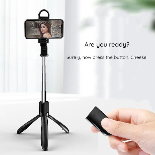 Techsuit Baston pentru selfie cu Bluetooth / Telecomandă Negru