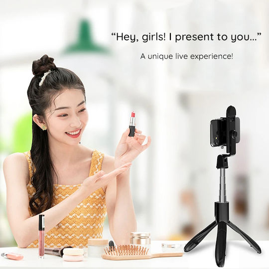 Techsuit Baston pentru selfie cu Bluetooth / Telecomandă Negru