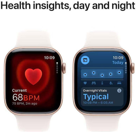 Apple Watch Series 10 Aluminium 46mm Αδιάβροχο με Παλμογράφο (Rose Gold με Light Blush Sport Band - M/L)