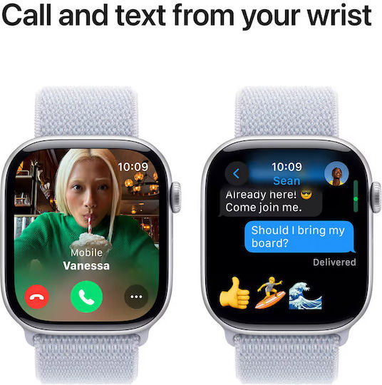 Apple Watch Series 10 Aluminium 46mm Waterproof with Heart Rate Monitor (Silver with Blue Cloud Sport Loop)