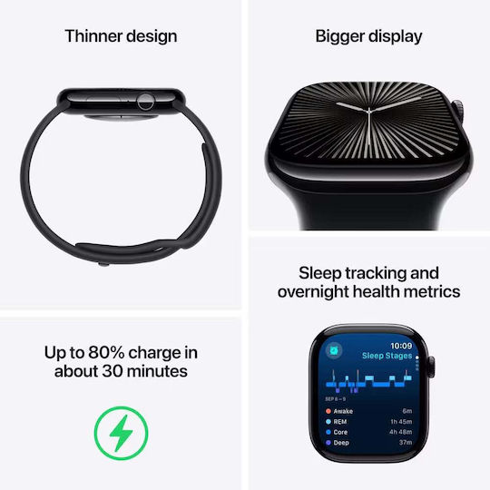 Apple Watch Series 10 Aluminium 46mm Αδιάβροχο με Παλμογράφο (Rose Gold με Light Blush Sport Band - M/L)