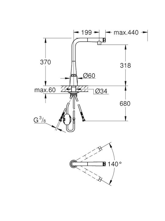 Grohe Μπαταρία Κουζίνας Πάγκου Inox Ασημί