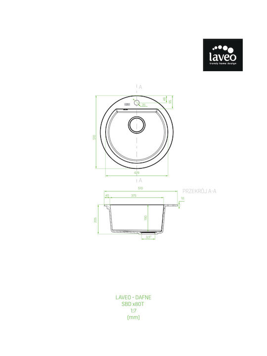 Laveo Dafne SBD 480T Drop-In Sink Synthetic Granite W51xD51cm Beige