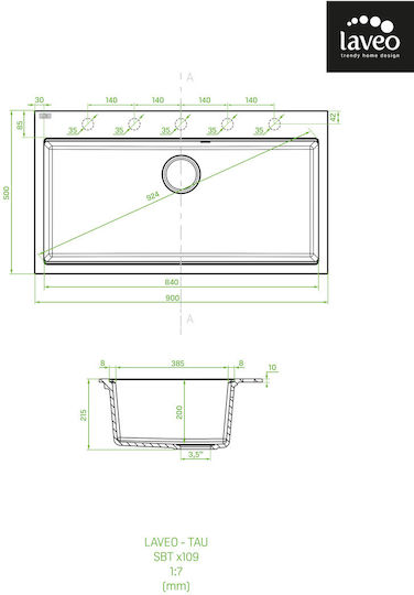 Laveo Tau SBT 6109 Drop-In Sink Synthetic Granite W90xD50cm White